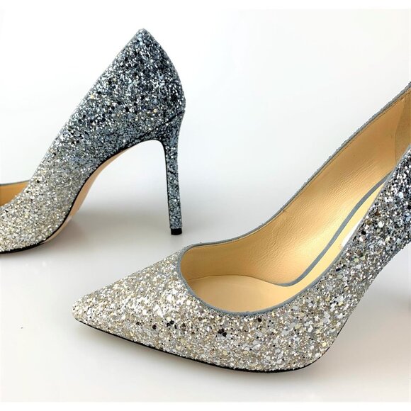NIB Jimmy Choo Silver and Dusk Blue  Glitter Fabric Pumps Size 39 - Picture 6 of 13
